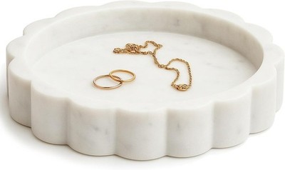 White Soped Marble Tray - 8'' Round Stone Vanity Tray for