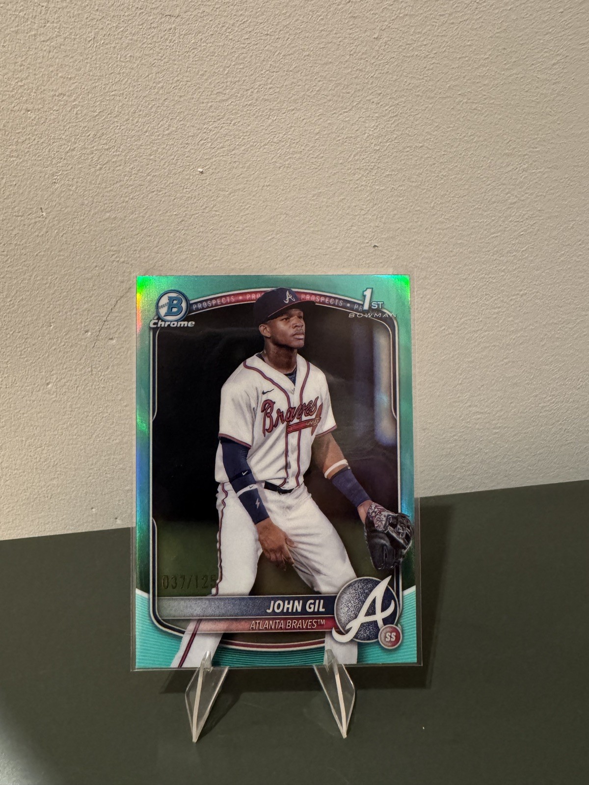 2025 Bowman Chrome John Gil #BCP-172 Aqua Refractor /125 1st Bowman - Braves