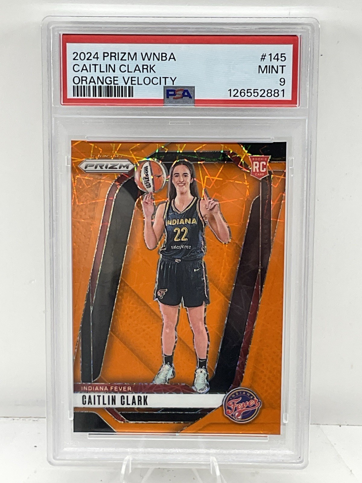2024 Panini Prizm WNBA Caitlin Clark #145 Orange Velocity Prizm RC PSA 9 MINT
