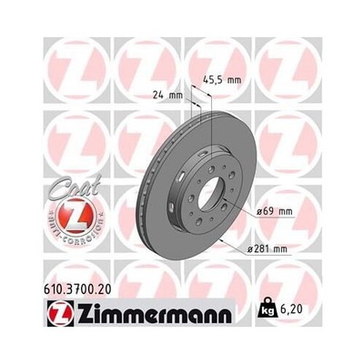 2x ZIMMERMANN Bremsscheibe COAT Z Vorderachse Ø 281mm für Volvo Mitsubishi