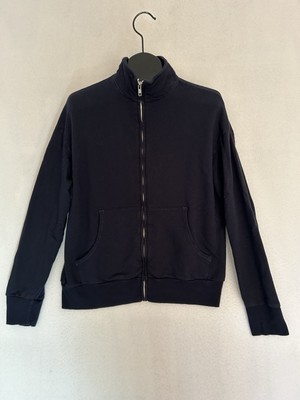 Monrow Mock Neck Women M Navy Full Zip Pockets Supersoft Classic Sweatshirt