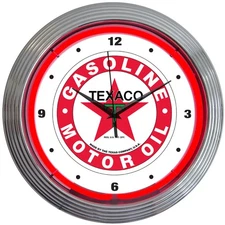 Texaco Gasoline Motor Oil Red Light Up Neon Garage Man Cave Wall Clock