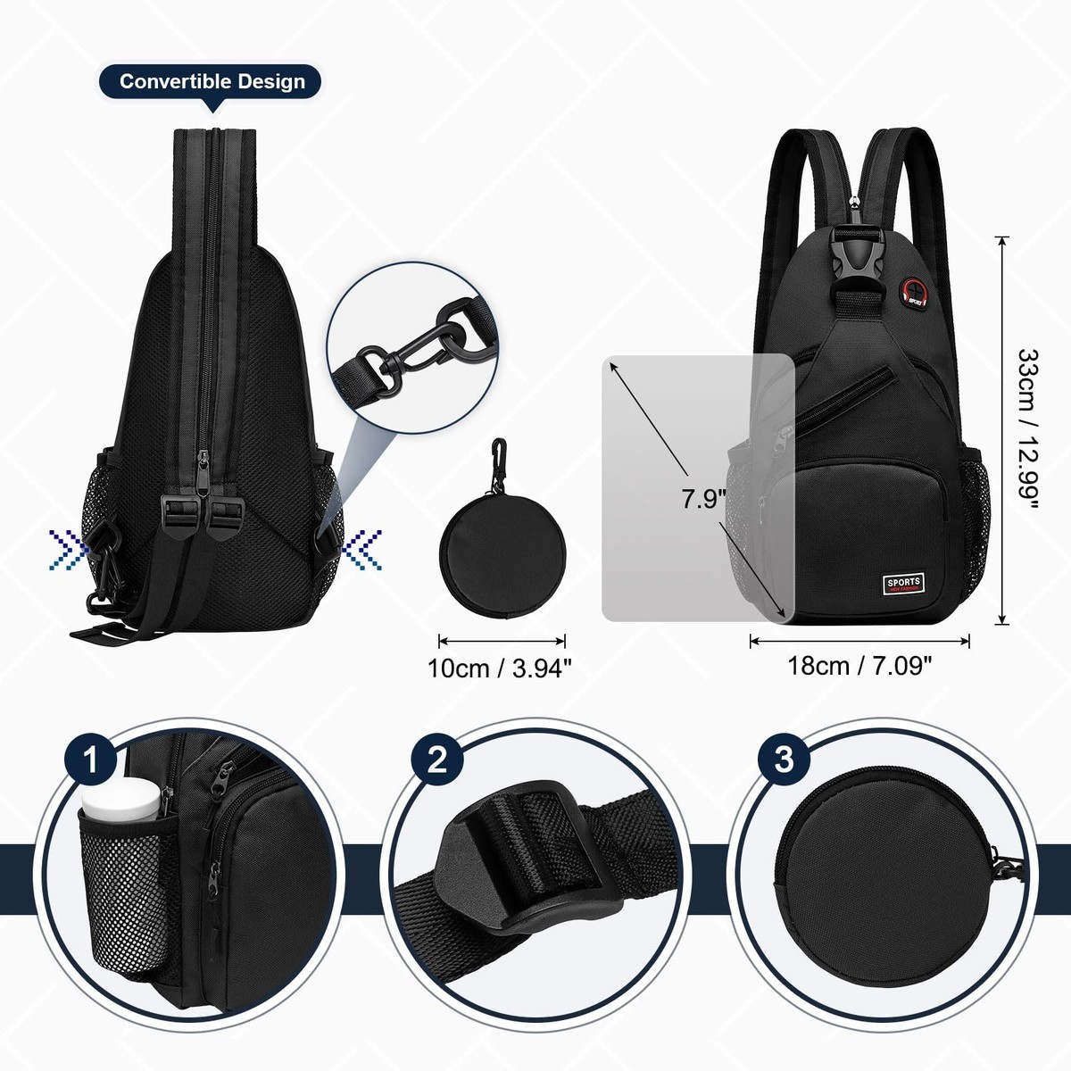 9544 Convertible Sling Bag with Coin Pocket, 7.9\