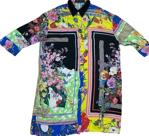 Abito Gianni Versace multicolore in raso di seta con bottoni taglia 48 Italia