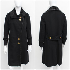 Women's GUCCI by TOM FORD Black Wool Long Coat Overcoat Fur Trim RARE Size 40, S