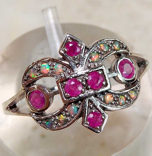 Fleur-De-Lis- Heat Treated Rubellite 925 Solid Sterling Silver Ring Sz 6 PC12-9