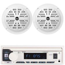 Pyle PLMRB29W2 Marine MP3 Bluetooth USB/AUX Receiver, 2x 4" 100W White Speakers