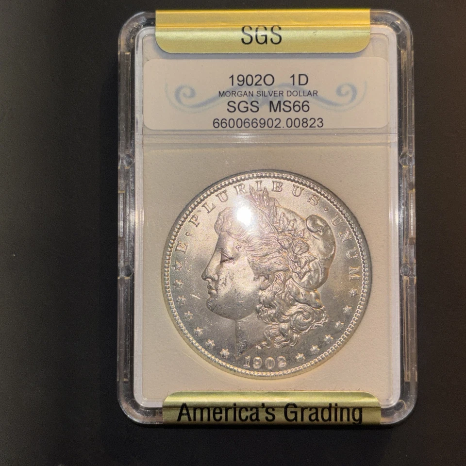 Dólar de plata Morgan 1902 O 1$ SGS MS66**. Gran colección de monedas de Estados Unidos originales. Foto 3 de 4