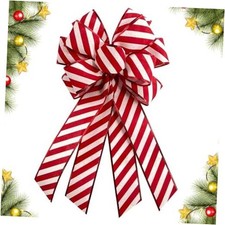 Christmas Wreath Bow 20 x 11 Inches Large Christmas Bows White Red Stripes