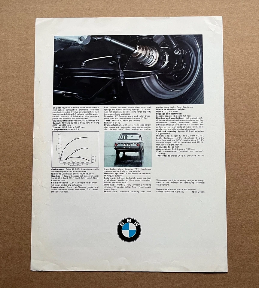 1968 BMW 2002 Brochure + Original Press Cutting - Image 3 of 4