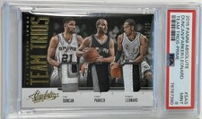 2015-16 Panini Absolute Tim Duncan Tony Parker Kawhi Triple Patch /25 PSA 9 