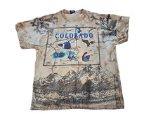 Vintage Blue Dolphin Designs Colorado Map All Over Graphic Tshirt Euc XL