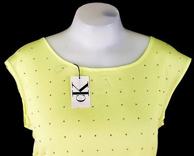 Calvin Klein Damen limettengrünes ärmelloses Top silber Nietenverzierung - M - 69£