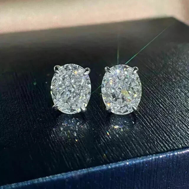 4Ct Oval Cut Lab Created Diamond Solitaire Stud Earrings 14k White Gold Plated