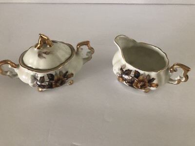 VINTAGE VTG ROYAL SEALY Porcelain Japan  Floral Sugar Bowl Creamer Yellow Roses