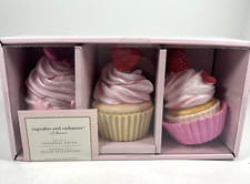 Cupcakes and Cashmere Set of 3 Valentine's Day Vanilla and Pink Cupcakes NEW