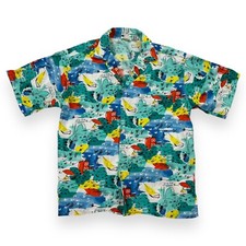 Vintage Gottex Nautical Boats Bridge Water Mens Short Sleeve Button Shirt Sz L