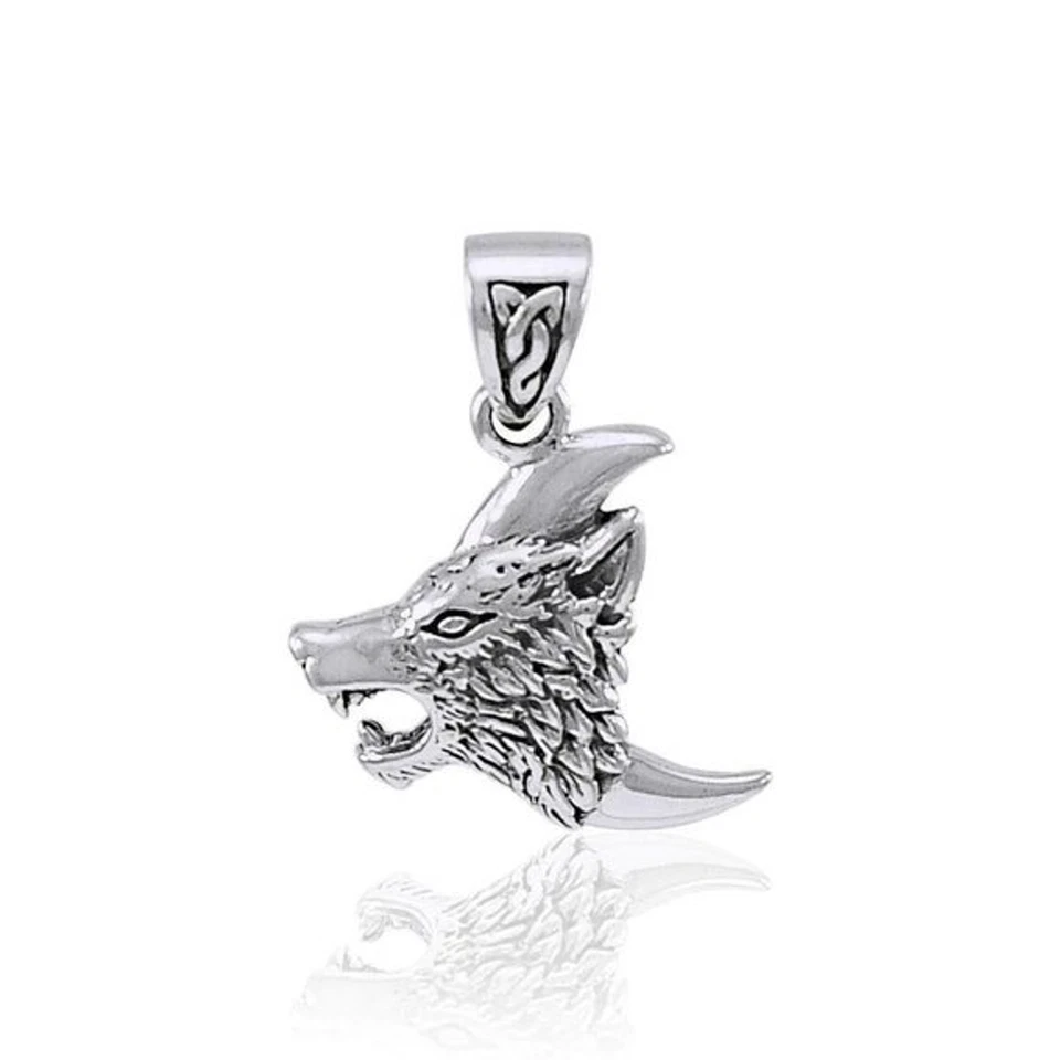Wolf Crescent Moon Charm Wisdom Spiritual Wolves Sterling Silver Pendant - Image 4 of 4