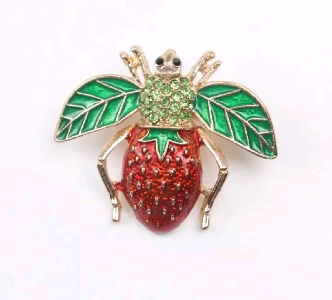 bee pin brooch Strawberry Fashion jewelry FAST Free Ship 1.6 inch