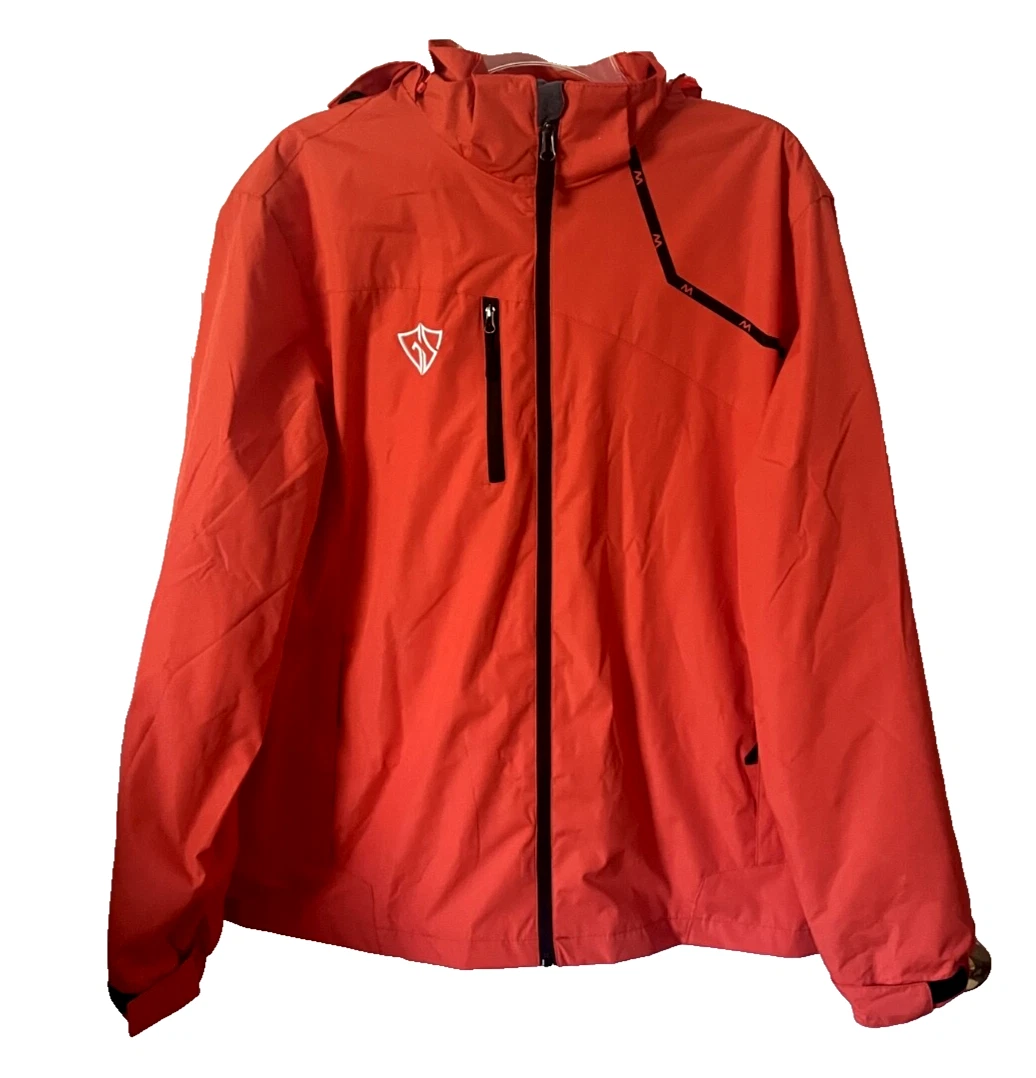 GIISAM Men's Windproof Waterproof Orange Hooded Sz XL Wind Breaker Jacket