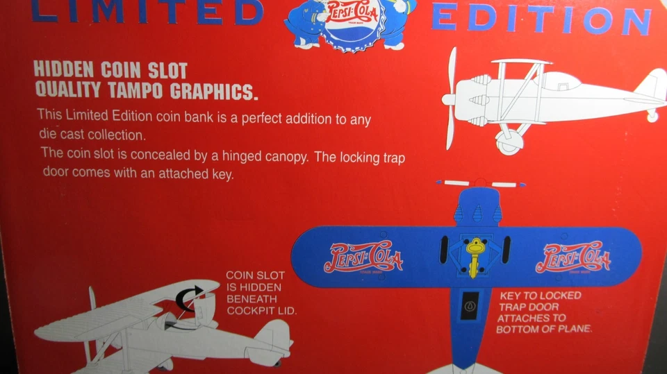 Pepsi-Cola Limited Edition Modified 1932 Stearman Die Cast Coin Bank ~ cool - Image 4 of 4