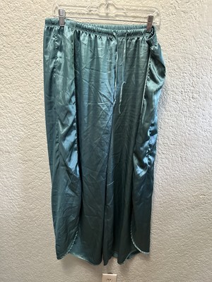 BB DAKOTA Lounge Boho Harem Pants XXL Teal Blue Satin Super Wide Leg Disco 80 s