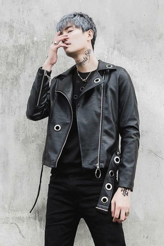 Occident Men faux leather Short Jacket Punk Gothic Zip Biker Loose Coat Buckle Occident Men faux leather Short Jacket Punk Gothic Zip Biker Loose Coat Buckle