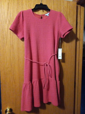 Draper James RSVP Short Dress String Tie Waist Short-Sleeve Pink Pockets Small
