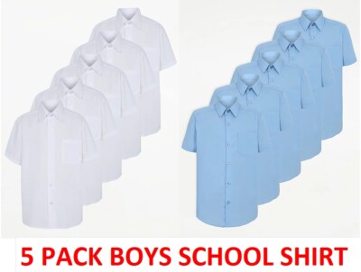 5er-Pack Jungen Shirt Top weiß blau Schuluniform kurzärmelige Shirts Größe 3-18 Jahre