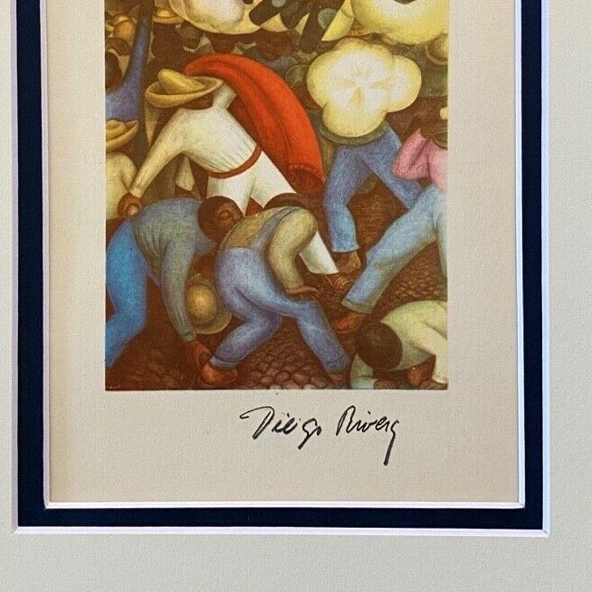 Estampe Originale Diego Rivera 1946 Signée - Impression Vintage Encadrée Sous Verre