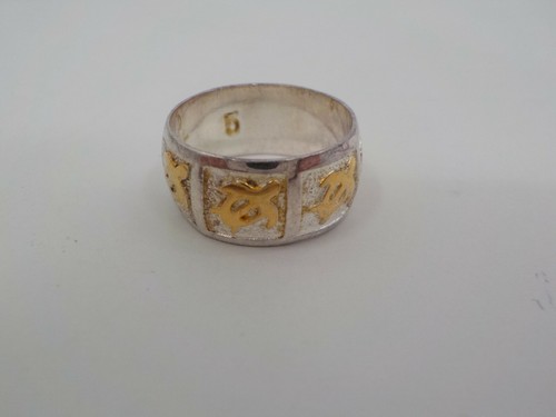TWO TONED SEA TURTLE WIDE BAND SIZE 5 RING 925 STERLING SILVER FASHION JEWELRY