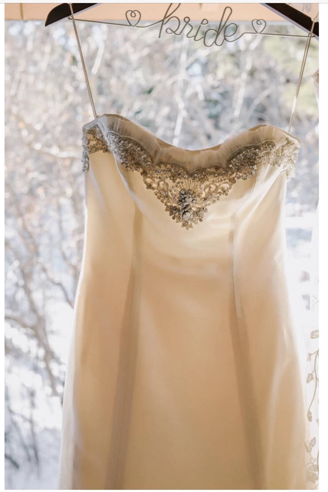 Kenneth Pool Wedding Dress - *Stunning Silk Faced Fabric With Crystals Size 2* - Image 3 of 4