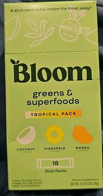 Bloom Greens & Superfoods - Tropical Pack - 18 Sticks.  Exp: Dec 2025