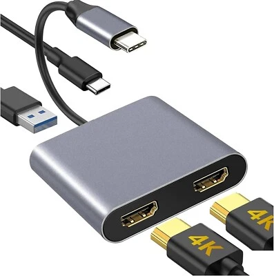 MSM Hub USB C 4 en 1 a 2X HDMI (4K30Hz) 1x USB 3.0 1x Adaptador Tipo C PD Charge 100W