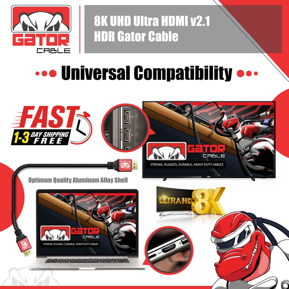 HDMI Cable 8K UHD 2.1 HDTV 3D 2160P HDR 120Hz 48Gbps Dolby HDCP 2.2 RGB 4:4:4 - Image 4 of 4