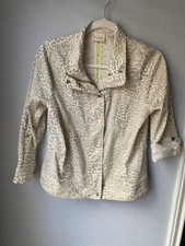 Chico's Jacket Sz 0 US S Animal Print Leopard Long Sleeve Roll Tab Zip-Up Matu