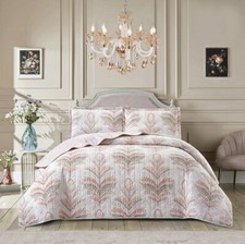 Printed 3 Piece Quilted Bedspread Comforter bed Throw Bedding and Pillow Sham