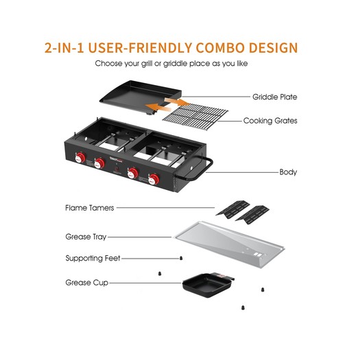 Royal Gourmet GD4002T Tailgater Tabletop Gas Grill Griddle, 4Burner Portable eBay