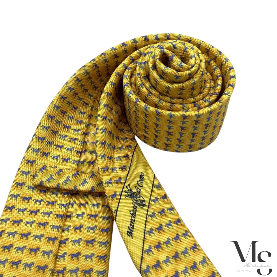 MARCHESI DI COMO 黄色马印花丝绸领带 意大利制造 W:3" EX COND — 第 4/4 张图片