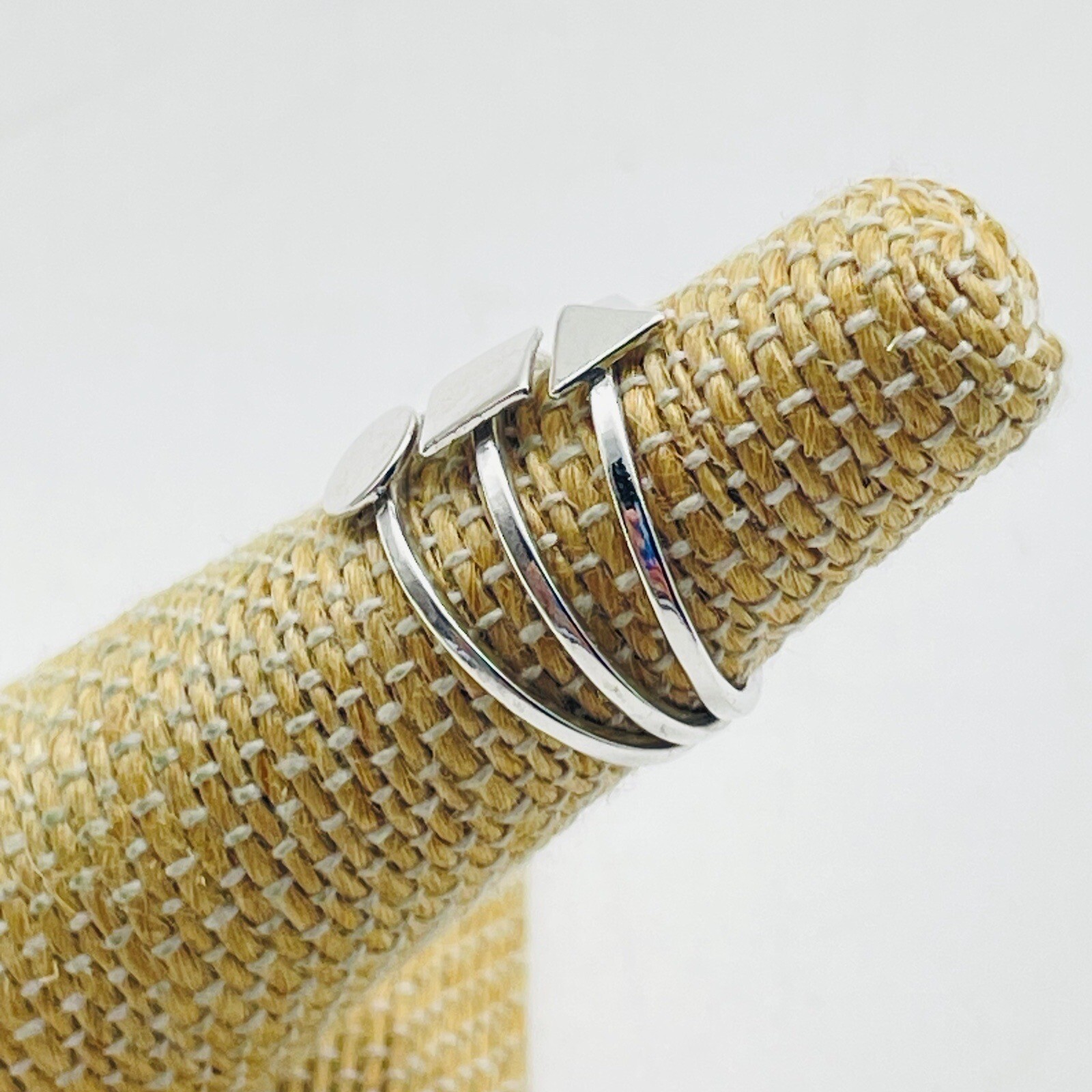 Geometric Silver Tone Ring with Triangle Square a… - image 5