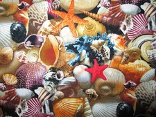 SEA SHELLS BEACH SHELL STAR FISH COTTON FABRIC FQ