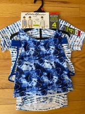 Eddie Bauer Girls Reversible 4-pc Swimsuit Set Blue Med 10/12 RashGuard NWT