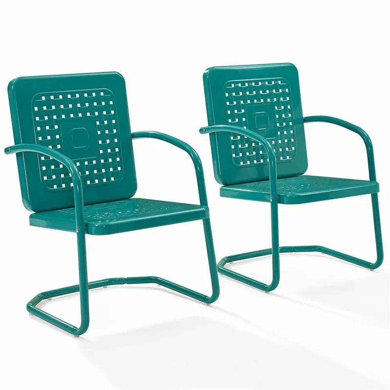 Crosley Furniture Bates Metal Patio Chair in Turquoise Set of 2