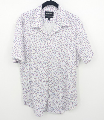 Bonobos Shirt Mens Large White Purple Floral Nylon Slim Fit Short Sleeve Casual