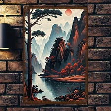 8 x 12 in Vintage Landscape Oil Painting Tin Signboard