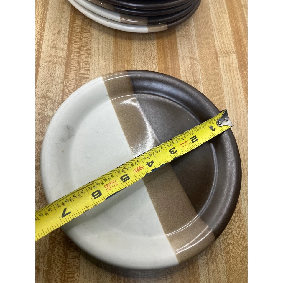 Set of 7 Vintage Two Tone Brown White Ceramic Plates Rustic Farmhouse - Image 4 of 4