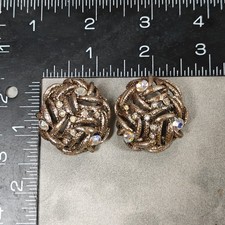Vintage 1960s Gold Tone Aurora Borealis Rhinestone Shank Buttons Set of 2 Retro 