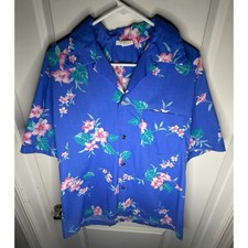 Vintage 80's Single Stitch Hawaiian Floral Print Button Up Shirt Sz Men's Large