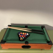 Mini Table Top Pool Table and Accessories 20 x 12 x 3.5 Kids Games.Preowned