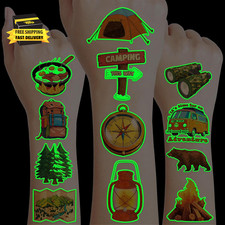 96PCS Camping Pre-Cut Luminous Glow in the Dark Temporary Tattoos for Kids  Sup